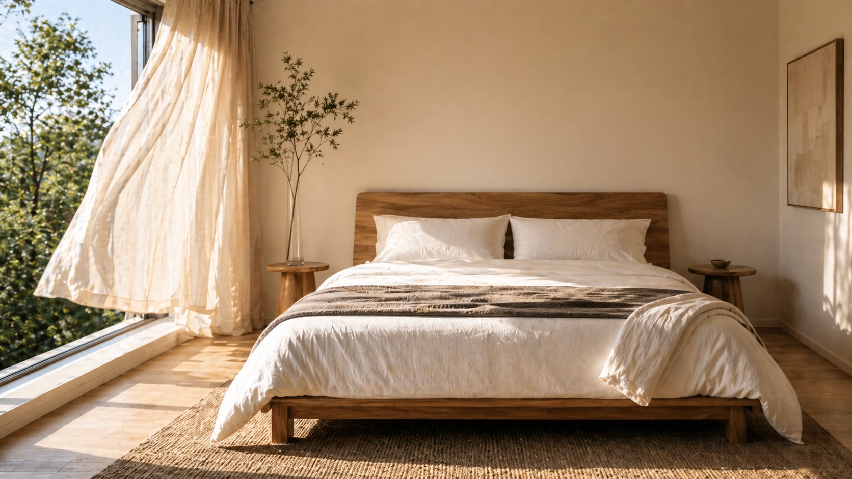 Zerknittertes Bett am grauen Morgen