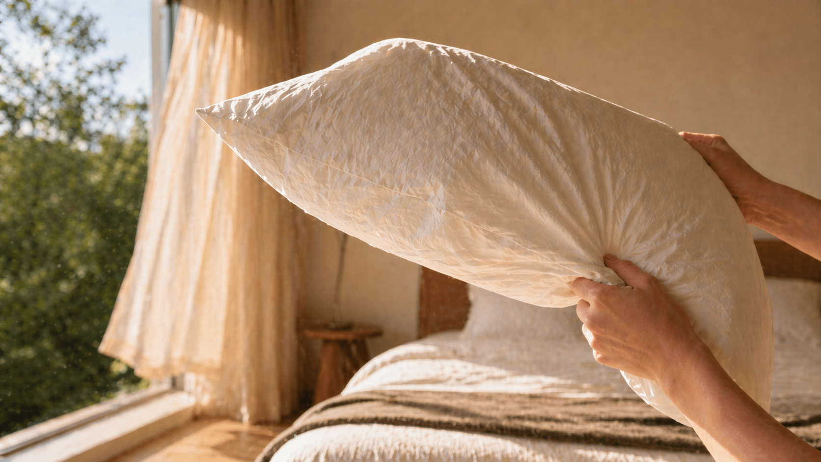 Warm beleuchtetes Schlafzimmer im goldenen Licht